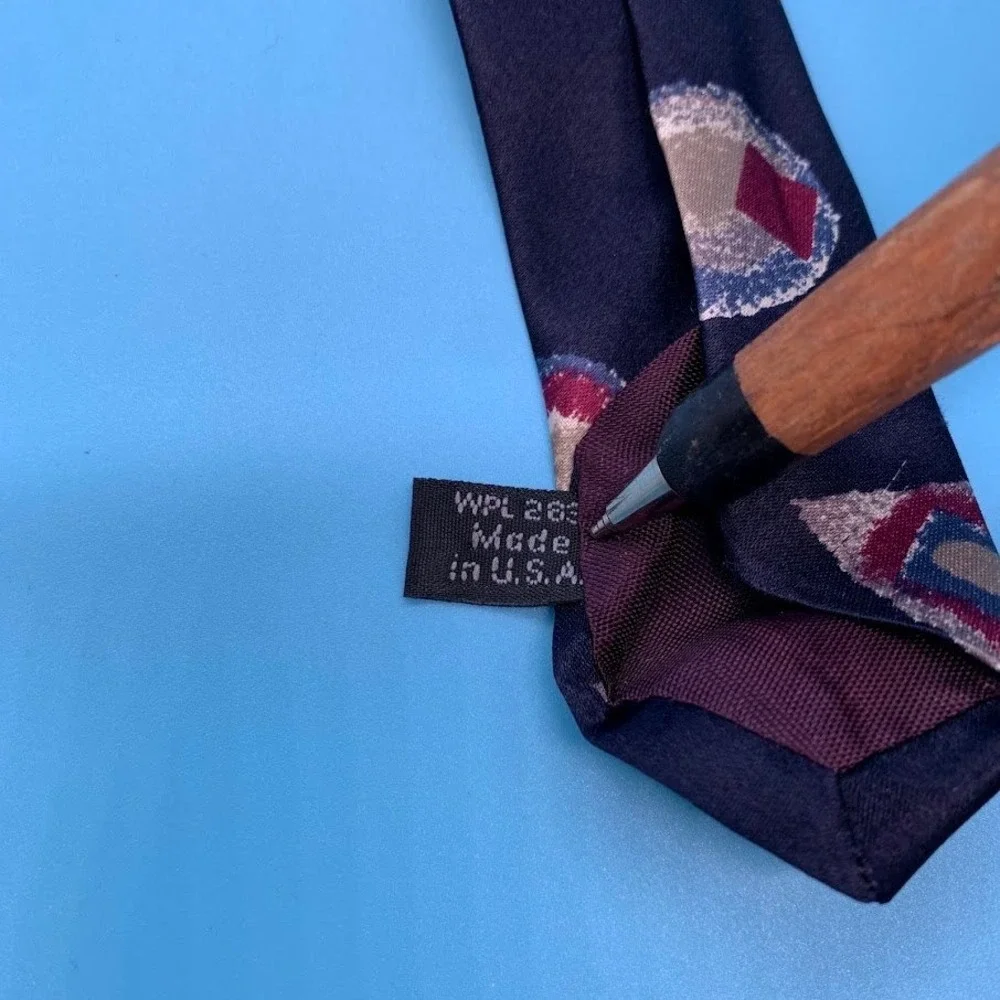 Vintage Halston III Blue Geometric Italian Silk Artsy Men's Classic Neck Tie
